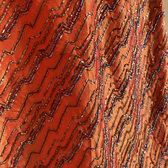 FESTIVE ORANGE A LINE KURTA:knee length with heavy all over zardozi work. - Picture 4 of 13